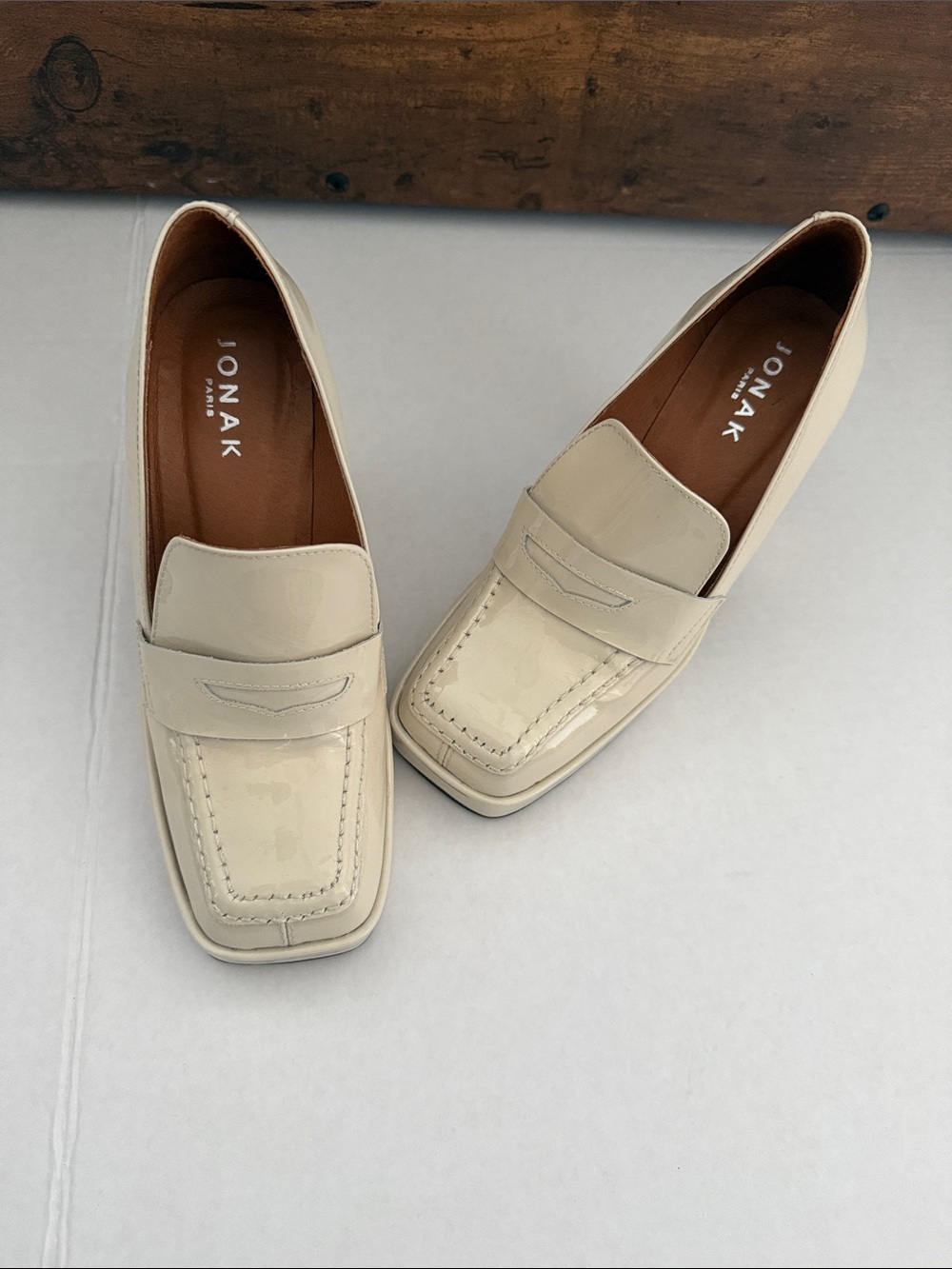 Jonak Paris Cream Square-Toe Penny Loafers size 35/5